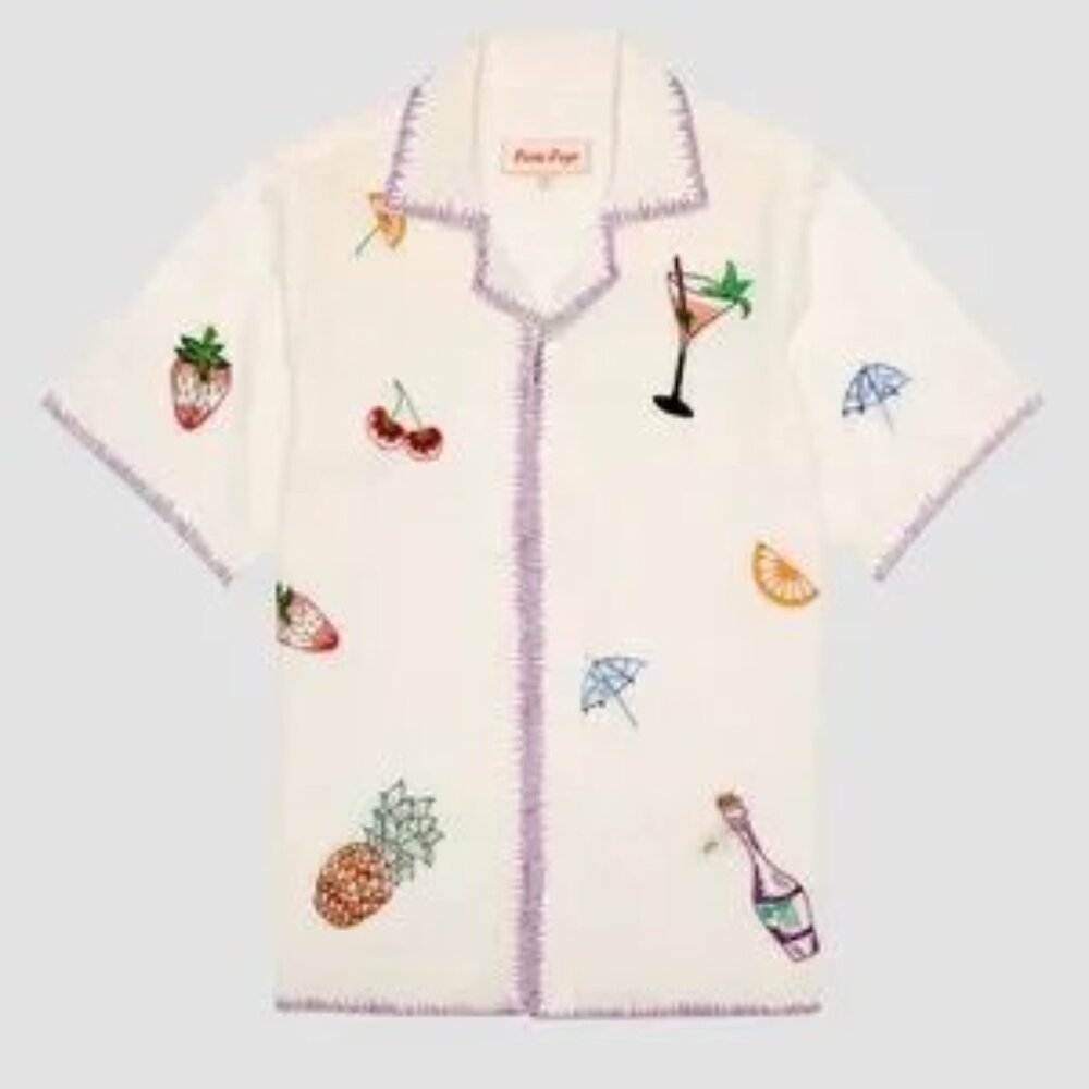 Perte d’ego Le Martini hand embroidered shirt. Size Large Summer Vacation Beach